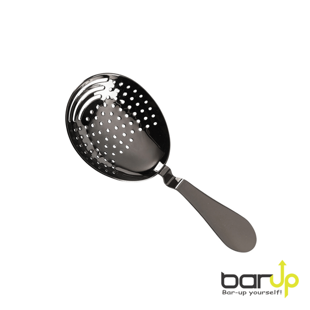 Premium Julep strainer u matt crnoj boji s detaljnim prikazom izrade